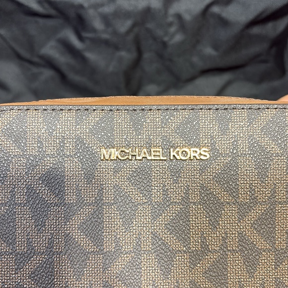 Michael Kors Brown Monogram Crossbody Bag with Leather Trim - Picture 5 of 6